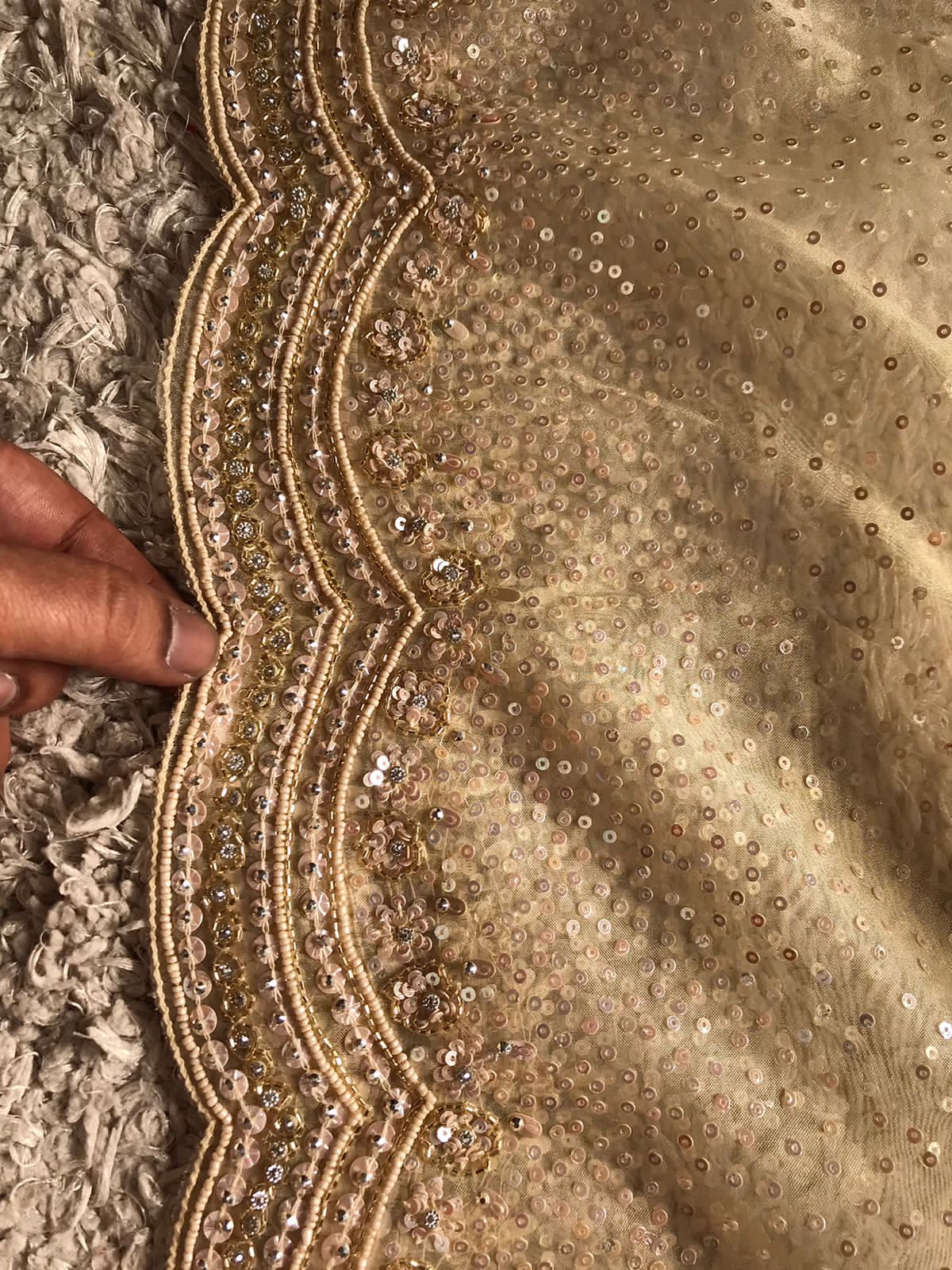 Premium Tissue Organza Silk Saree with Scalloped Pearl & Cut-Dana Handwork”