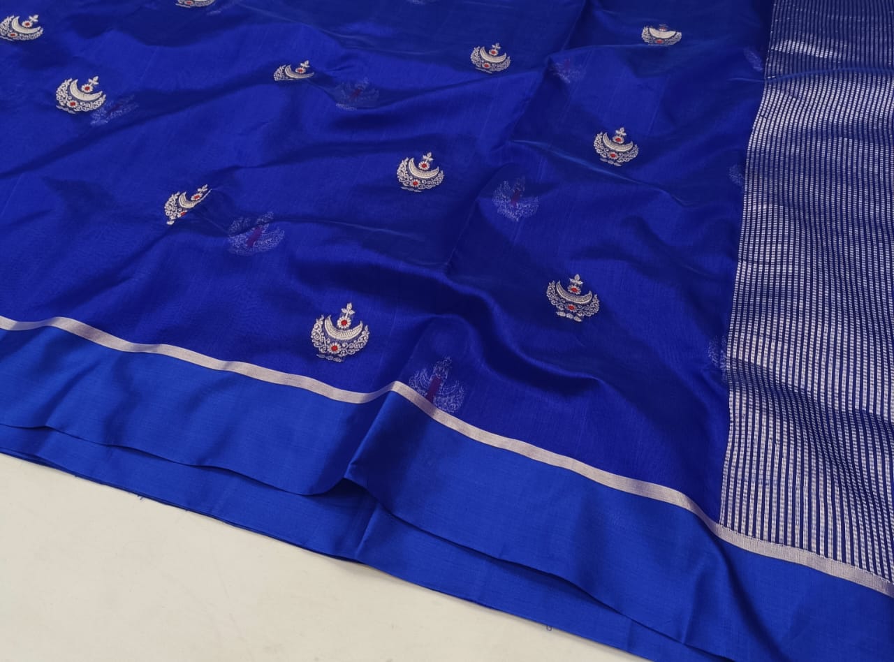 Pattu Silk Meenakari Kadwa Butta Chanderi Handloom Saree with Resham Border & Taraz Palla