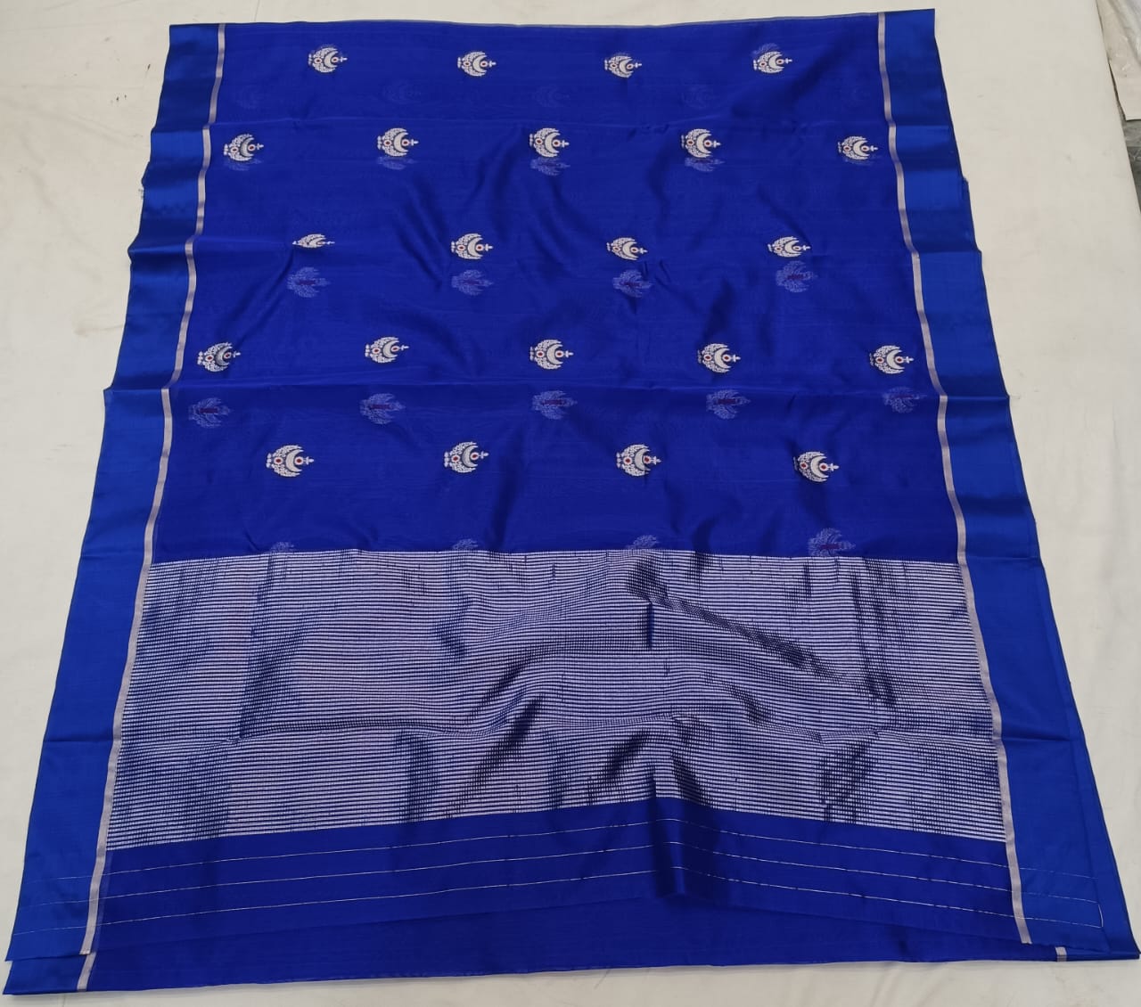 Pattu Silk Meenakari Kadwa Butta Chanderi Handloom Saree with Resham Border & Taraz Palla