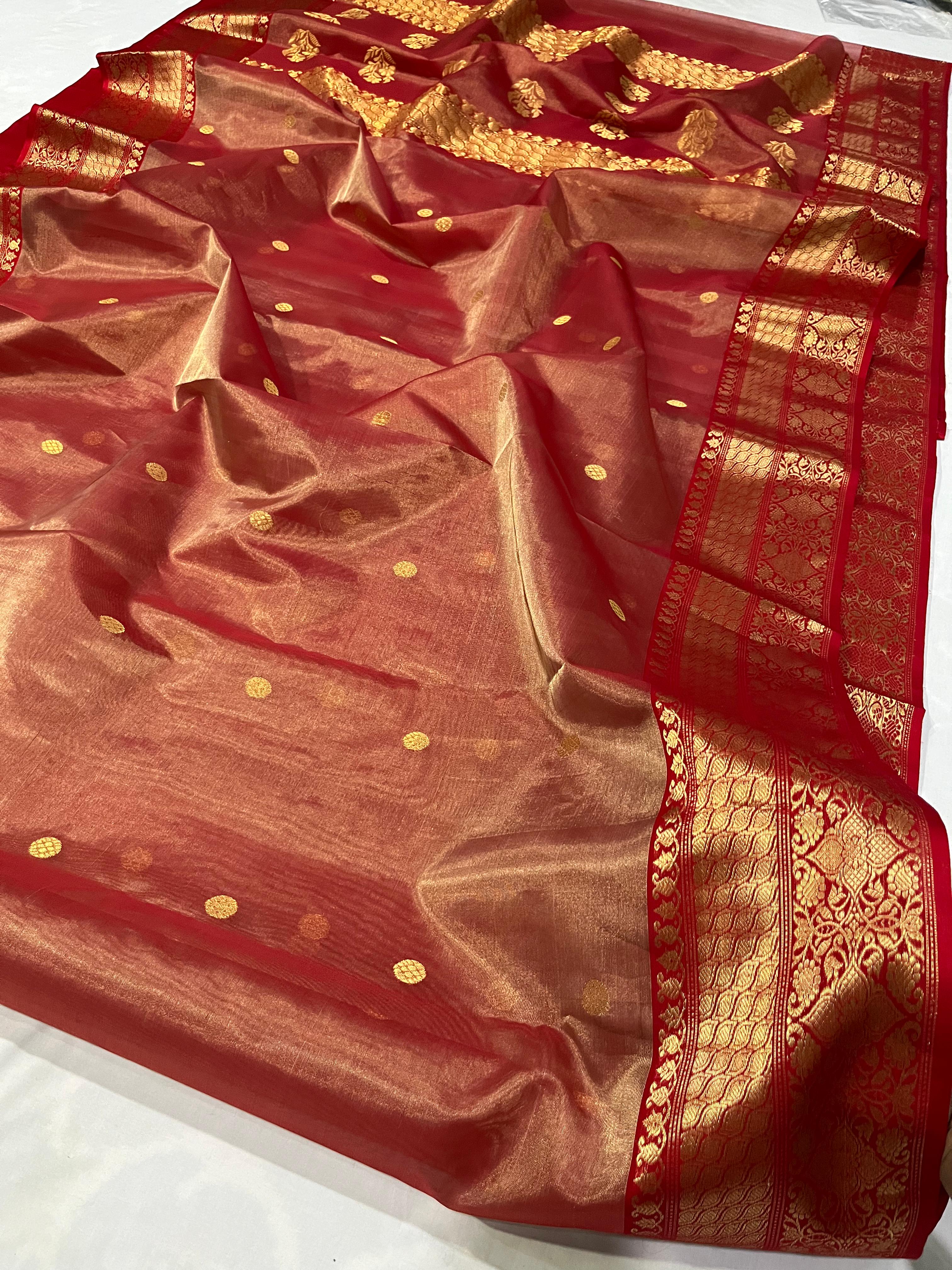 Chanderi Handloom Katan Silk Saree with All-Over Butte, Traditional Nakshi Border & Meenakari Jhad Palla