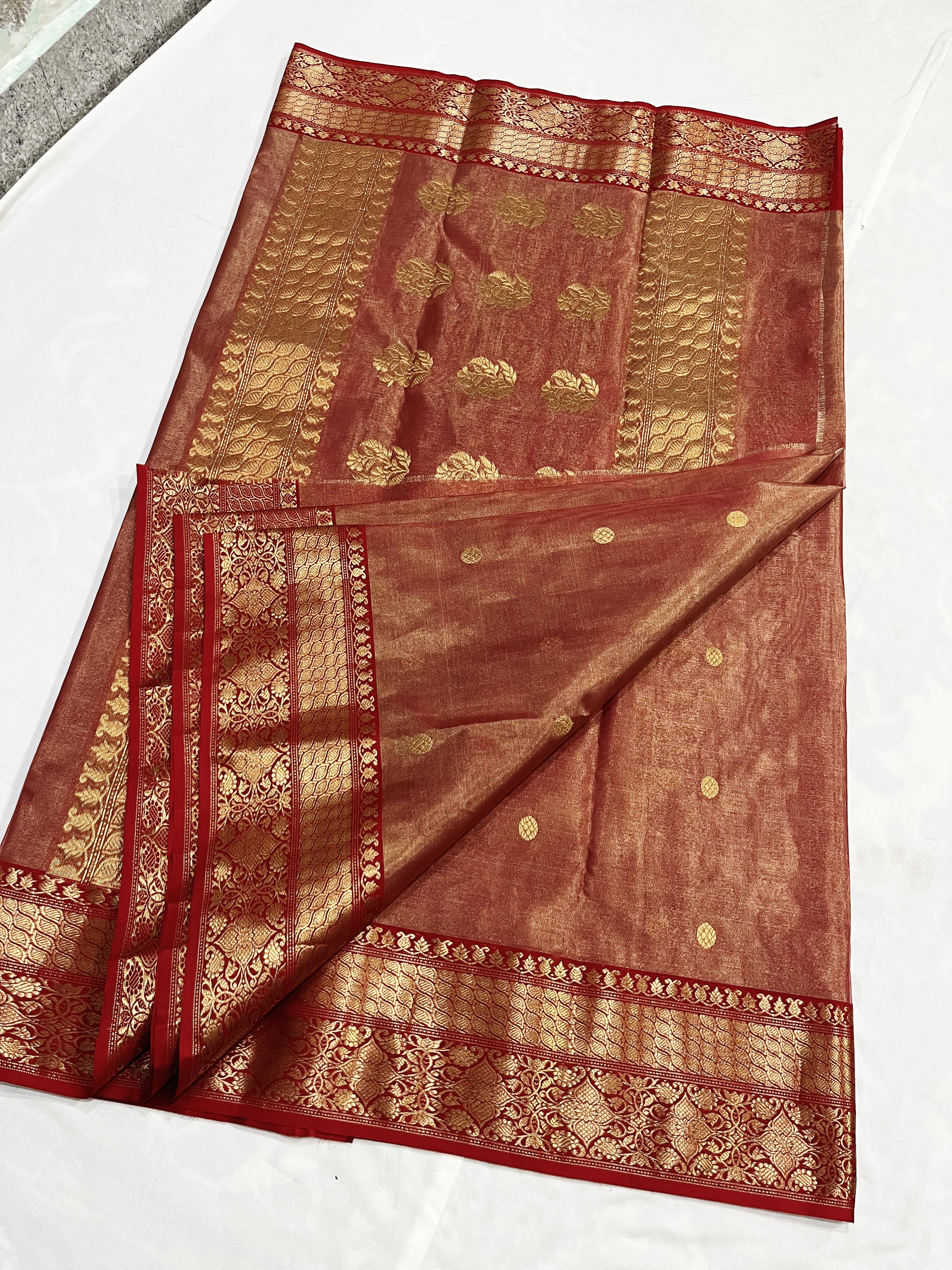 Chanderi Handloom Katan Silk Saree with All-Over Butte, Traditional Nakshi Border & Meenakari Jhad Palla