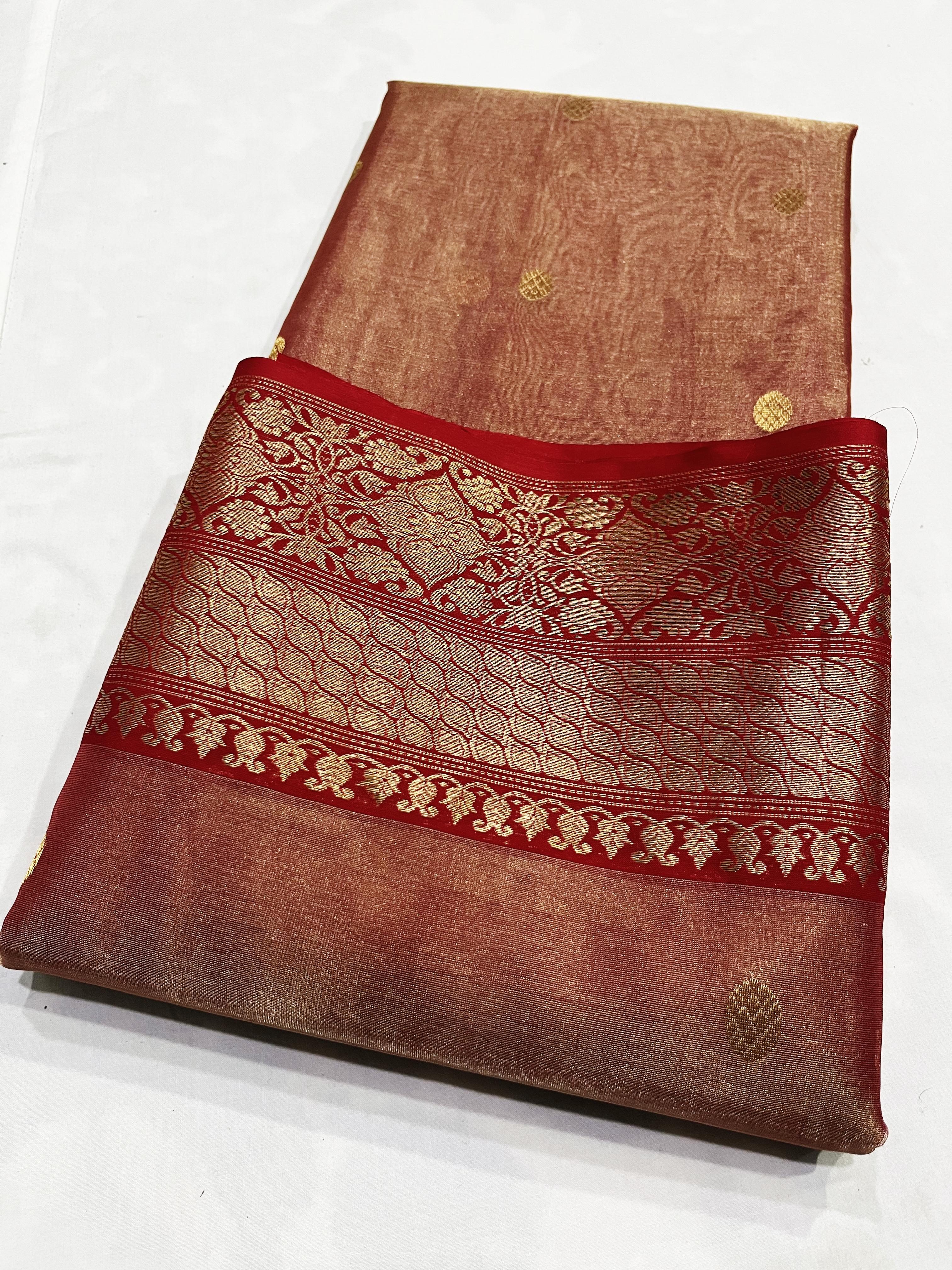 Chanderi Handloom Katan Silk Saree with All-Over Butte, Traditional Nakshi Border & Meenakari Jhad Palla