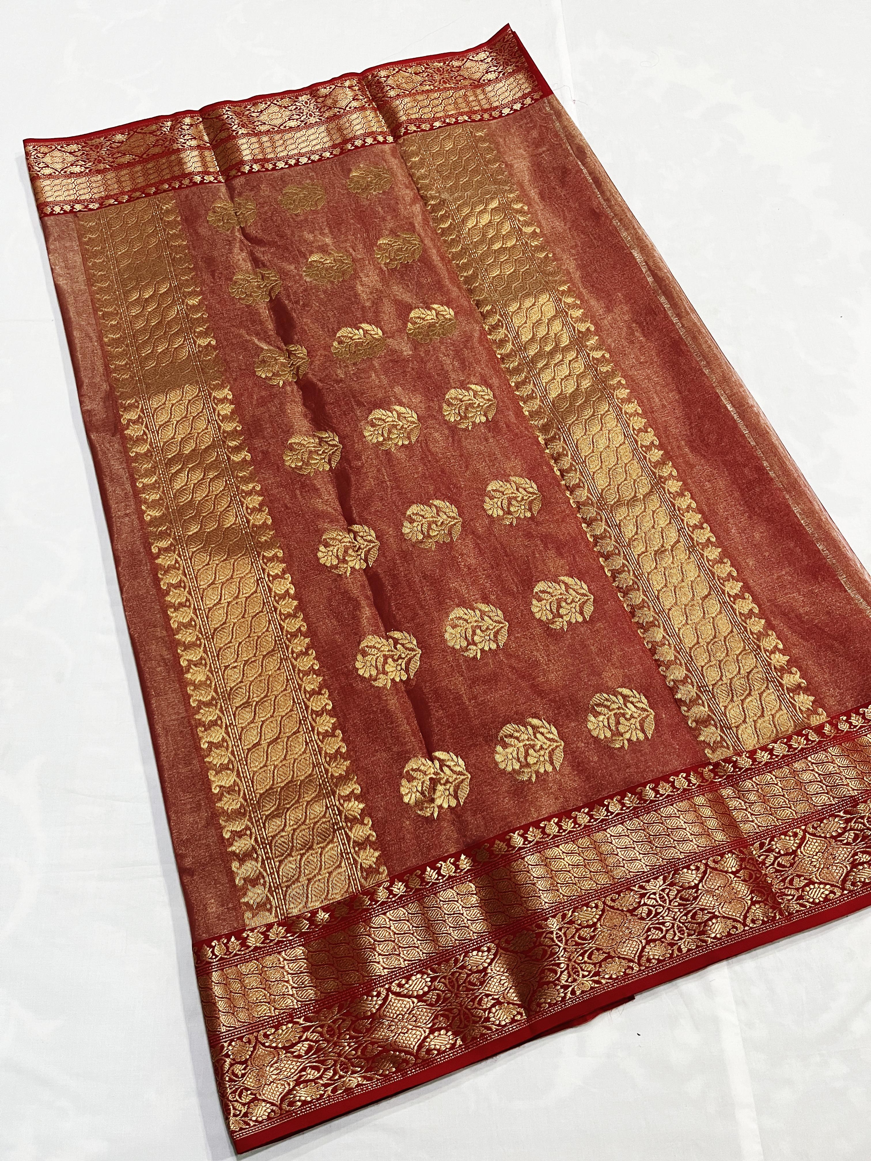 Chanderi Handloom Katan Silk Saree with All-Over Butte, Traditional Nakshi Border & Meenakari Jhad Palla