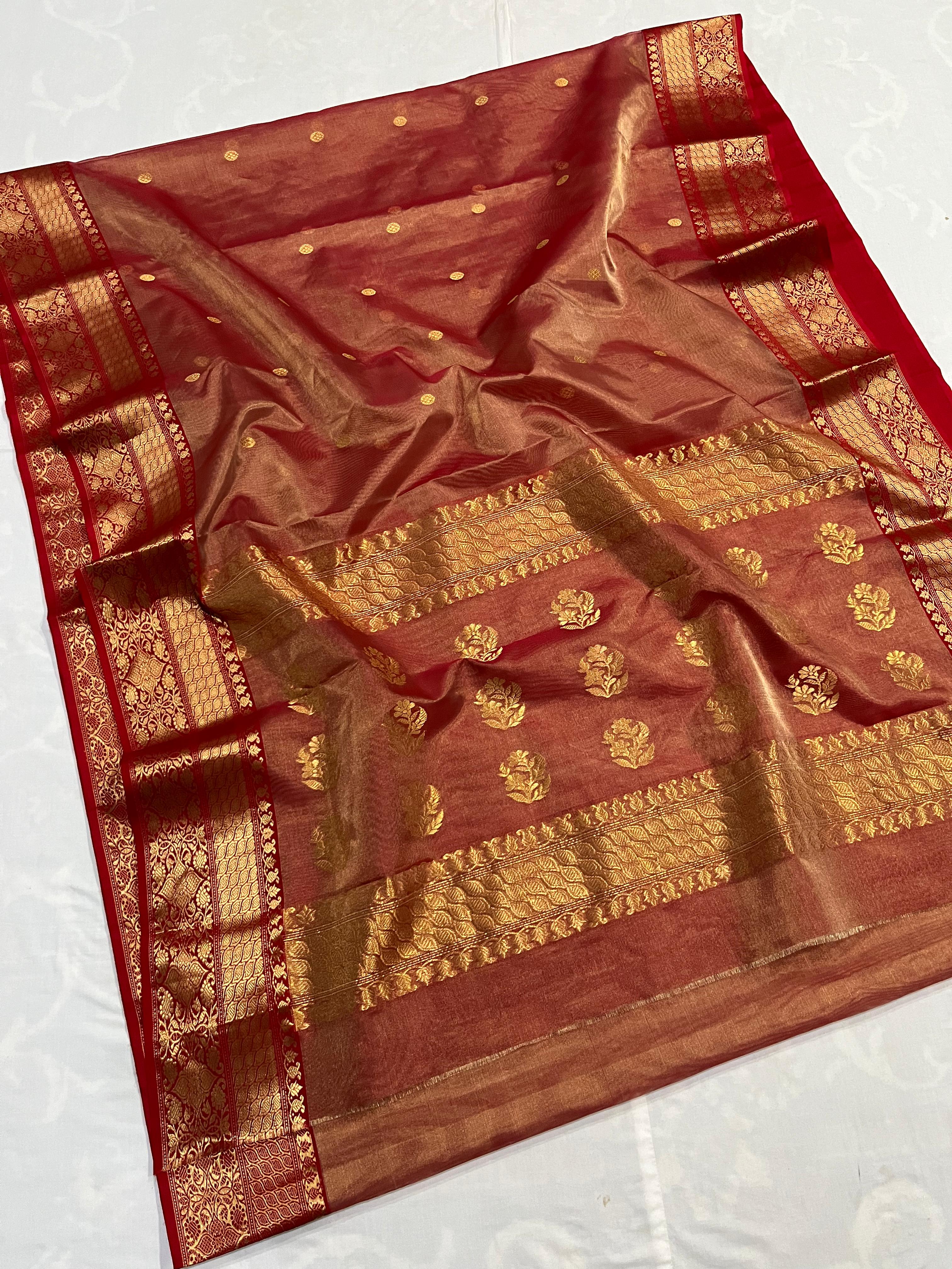 Chanderi Handloom Katan Silk Saree with All-Over Butte, Traditional Nakshi Border & Meenakari Jhad Palla