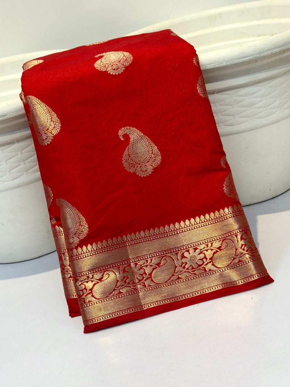 Heritage Woven Banarasi Katan Silk Saree – Kairi Boota Collection