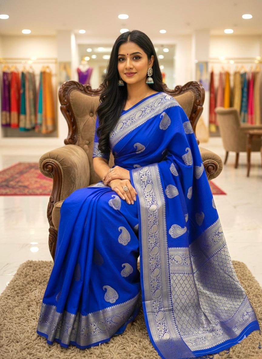 Royal Banarasi Katan Silk Saree with Elegant Kairi Boota Weave
