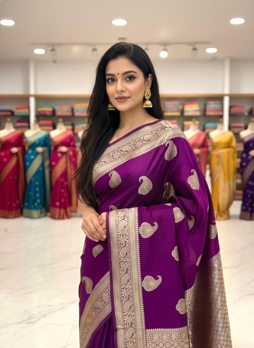 Heritage Woven Banarasi Katan Silk Saree – Kairi Boota Collection