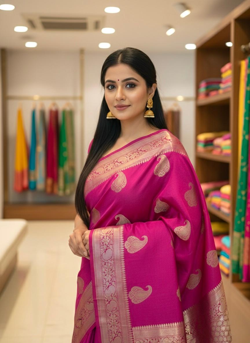 Festive Soft Banarasi Katan Silk Saree with Kairi Boota – Premium Handwoven Elegance