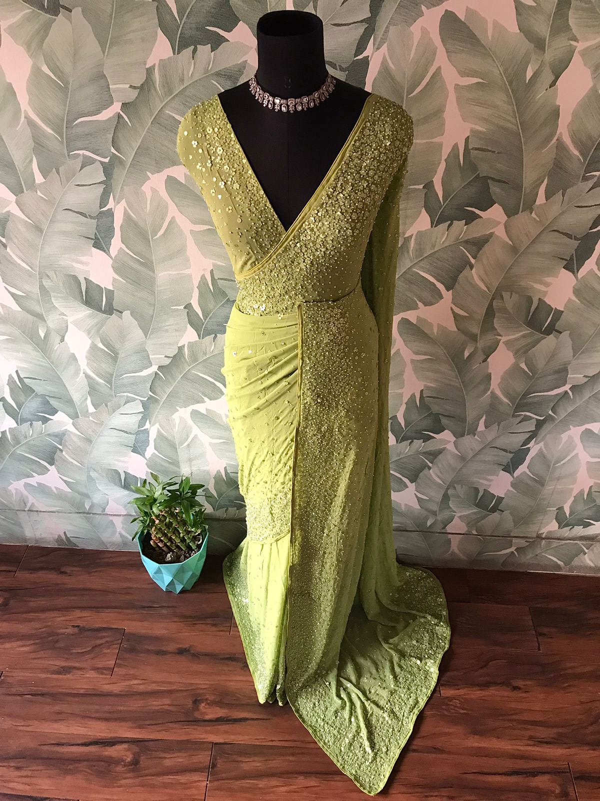 Luxury Georgette Silk Saree with Handcrafted Pearl Sequins Detailing
