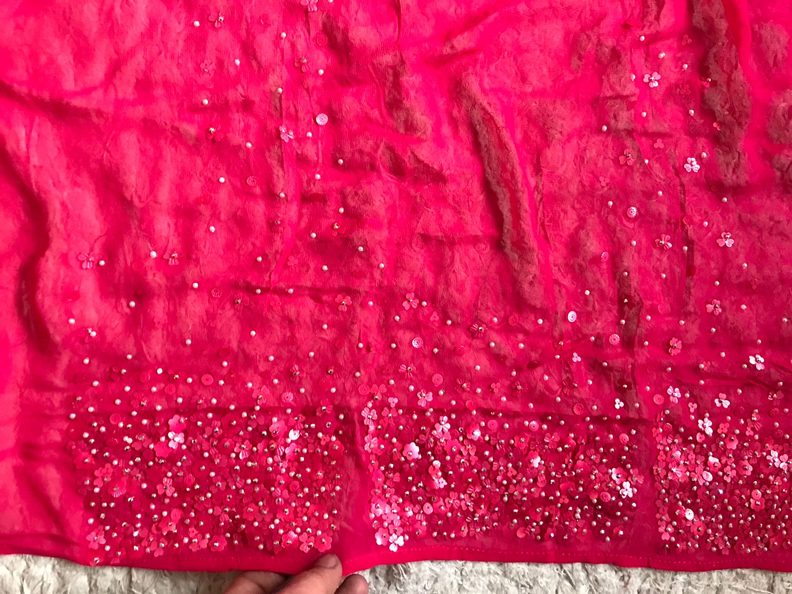 Luxury Georgette Silk Saree with Handcrafted Pearl Sequins Detailing