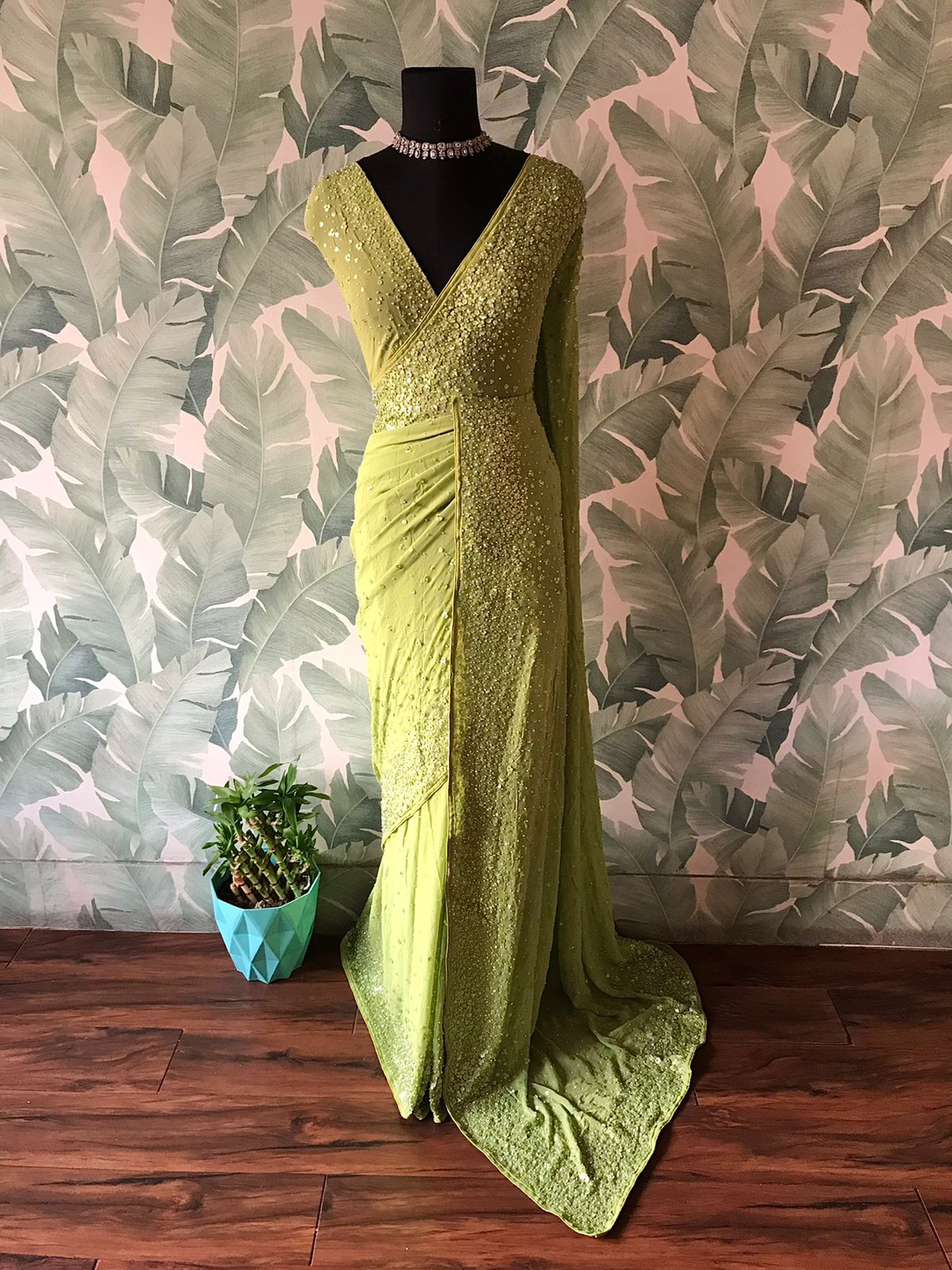 “Luxury Georgette Silk Saree with Handcrafted Pearl Sequins Detailing”