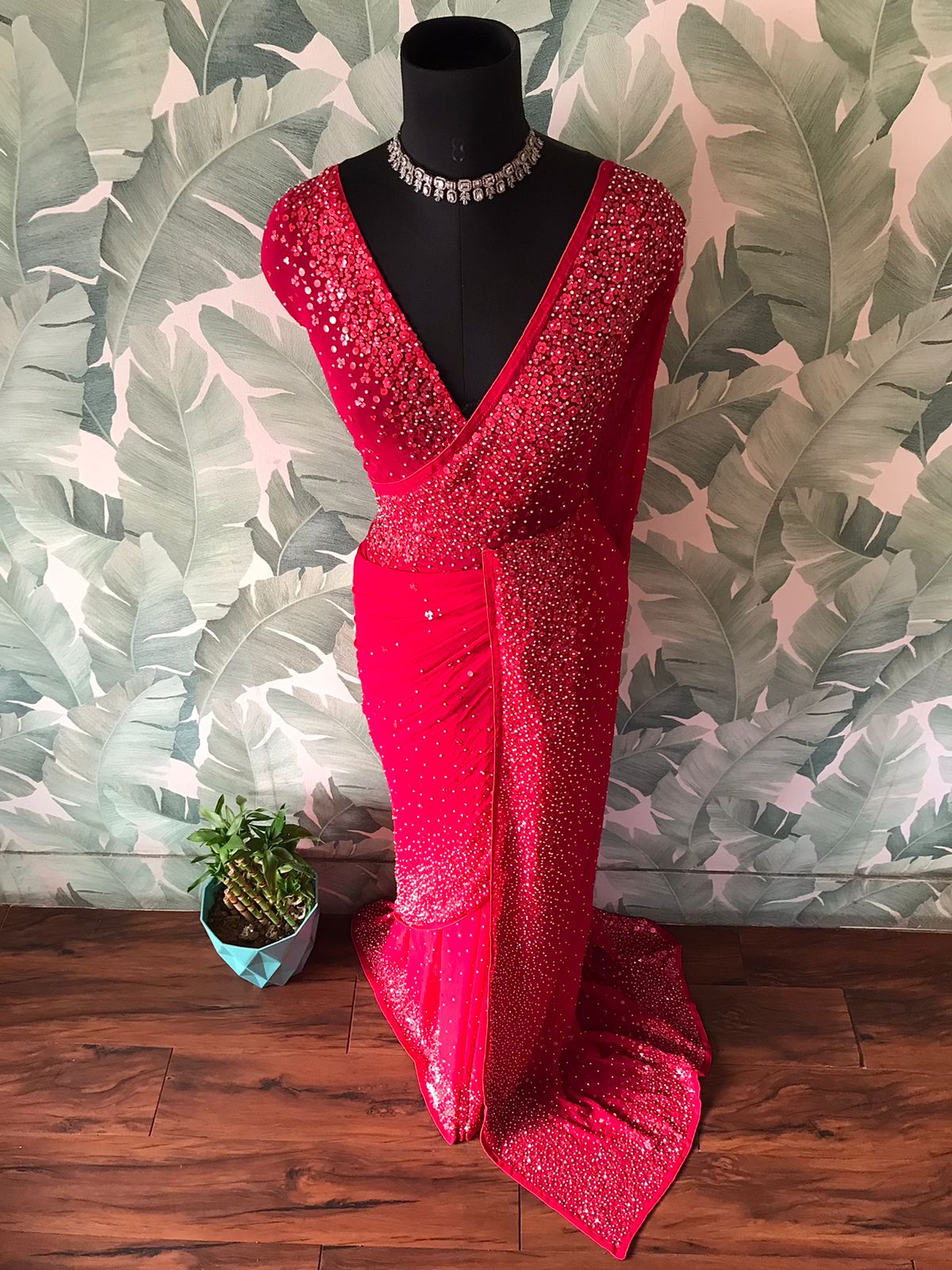 Luxury Georgette Silk Saree with Handcrafted Pearl Sequins Detailing