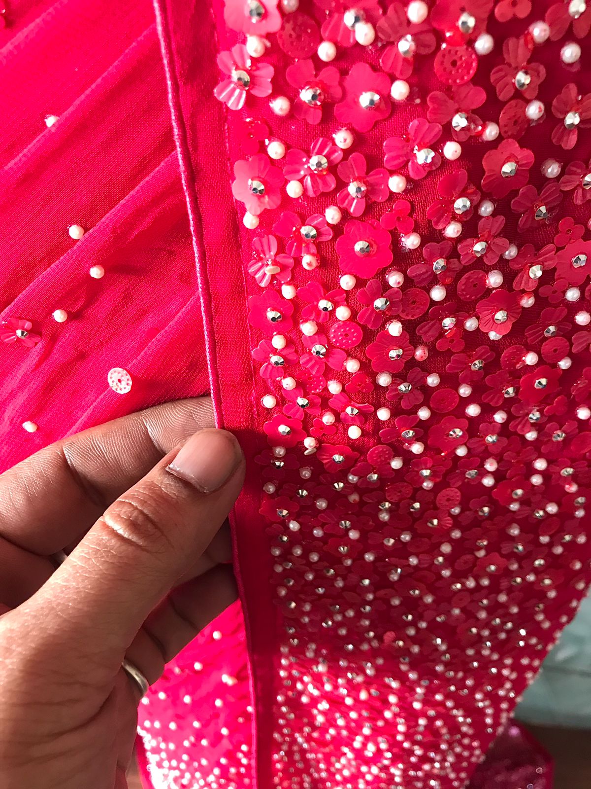 Luxury Georgette Silk Saree with Handcrafted Pearl Sequins Detailing