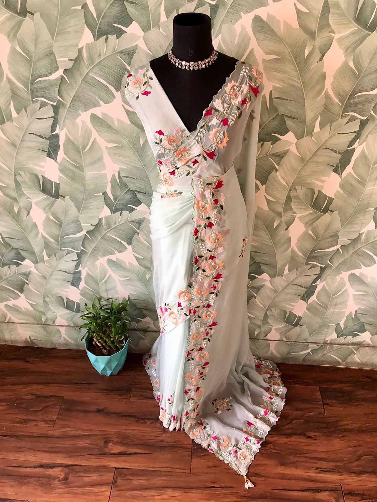 Manish Malhotra-Inspired Metallic Shimmer Lycra Silk Saree with Pearl Cut-Dana Work