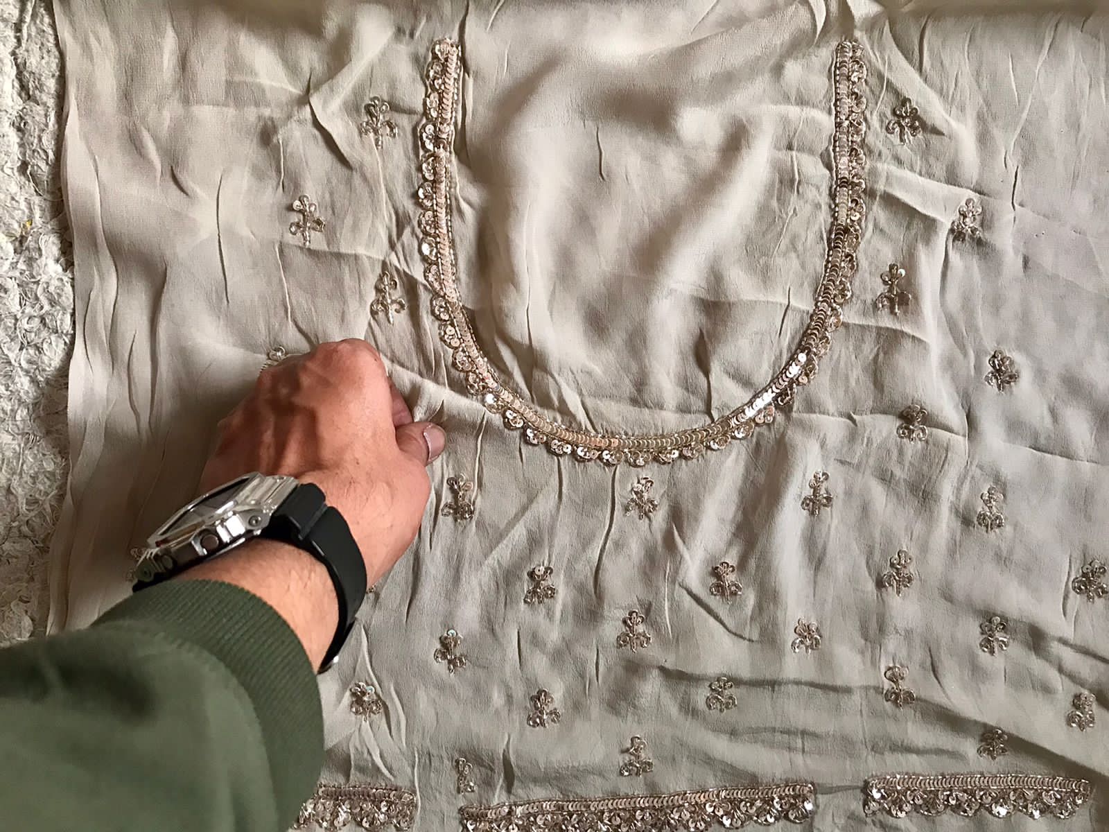 Manish Malhotra-Inspired Metallic Shimmer Lycra Silk Saree with Pearl Cut-Dana Work
