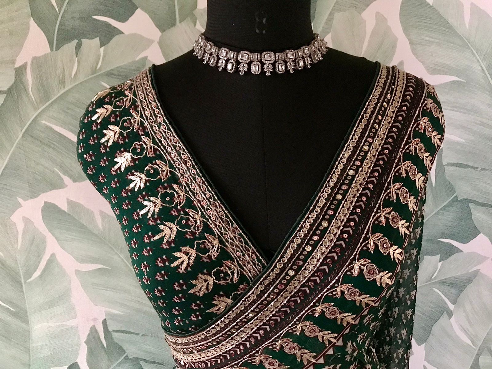 Kareena-Inspired Bottle Green Saree with Luxurious Hand Embellishments