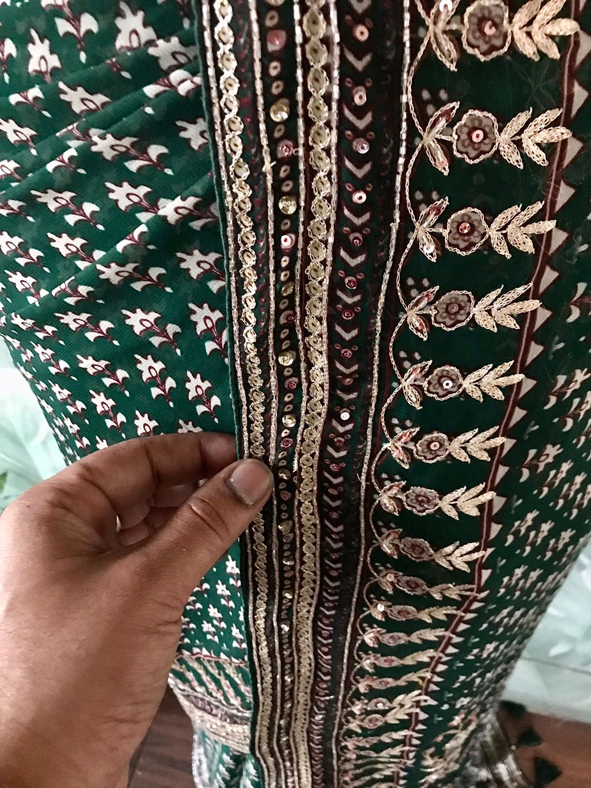 Kareena-Inspired Bottle Green Saree with Luxurious Hand Embellishments