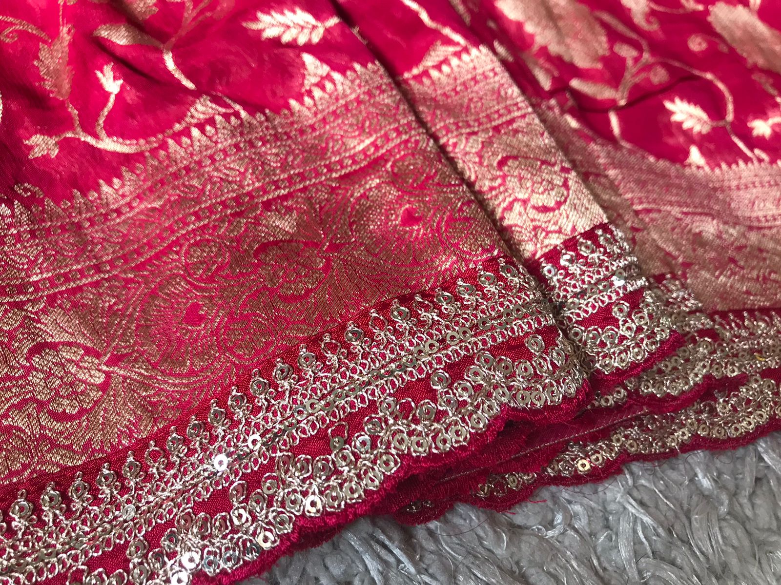 Radiant Pure Banarasi Khaddi Georgette Silk Saree with Zari Jaal & Designer Lace Border