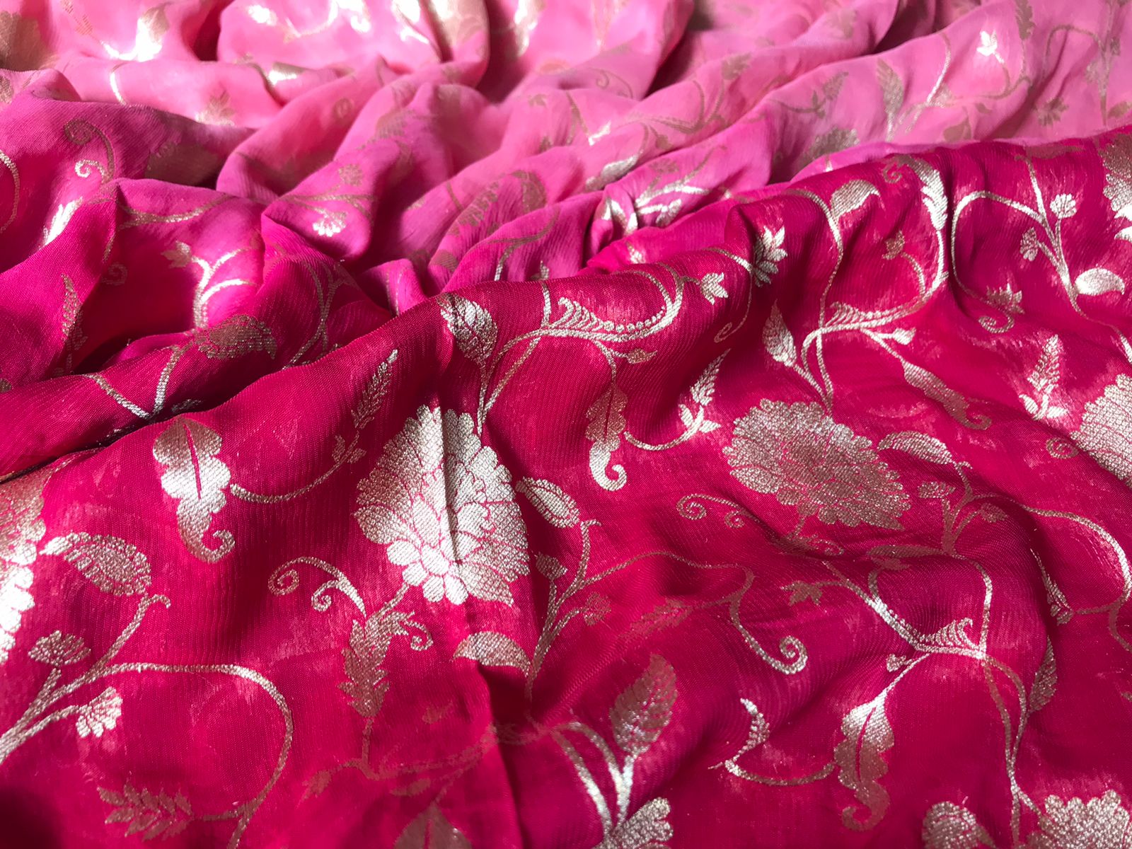 Radiant Pure Banarasi Khaddi Georgette Silk Saree with Zari Jaal & Designer Lace Border