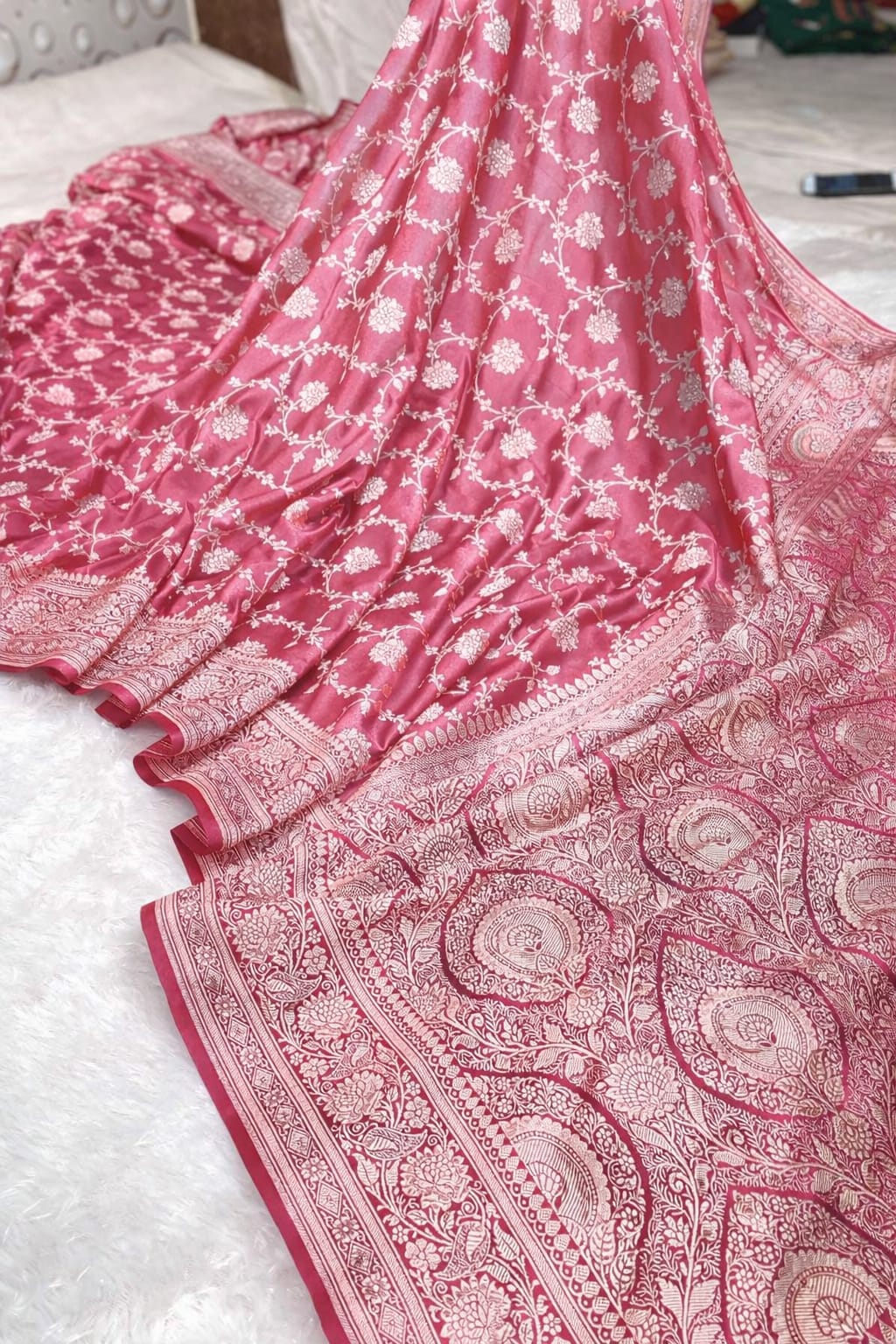 Luxury Banaras Mashru Silk Jaal Woven Traditional Saree