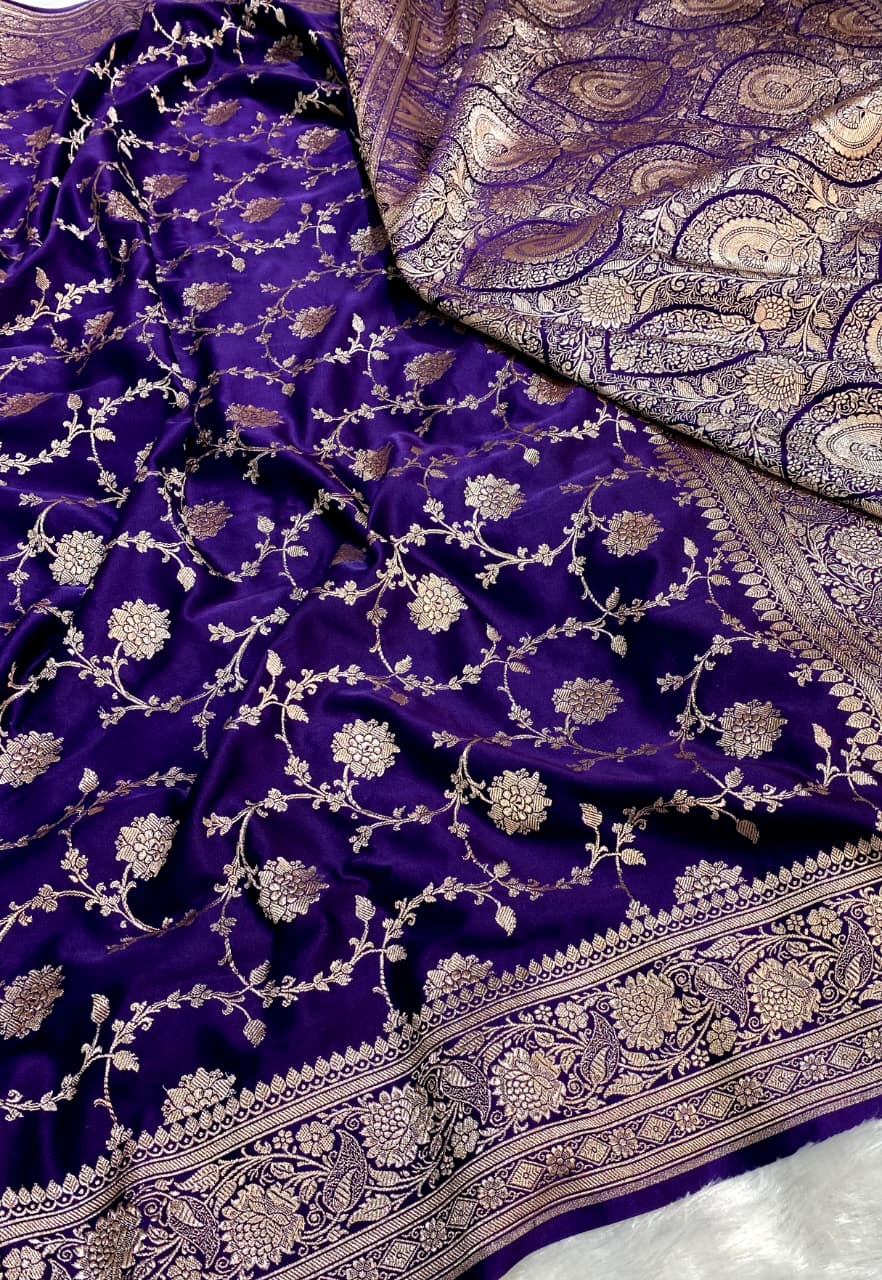 Premium Banarasi Handloom Mashru Silk Saree with Elegant Jaal Weaving