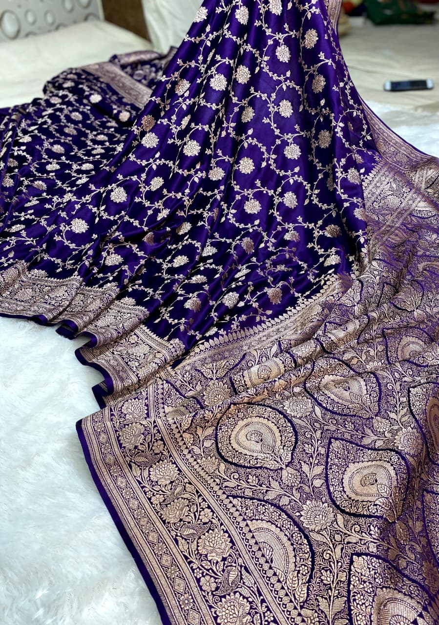 Premium Banarasi Handloom Mashru Silk Saree with Elegant Jaal Weaving