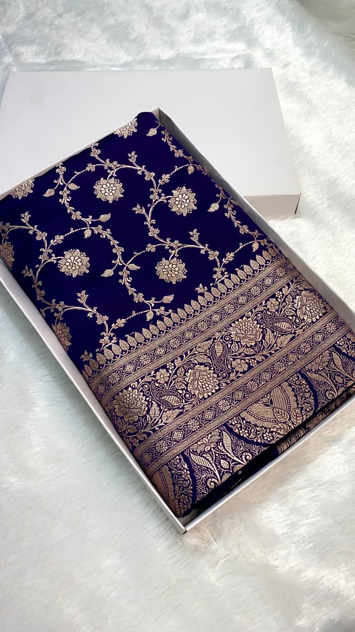 Premium Banarasi Handloom Mashru Silk Saree with Elegant Jaal Weaving