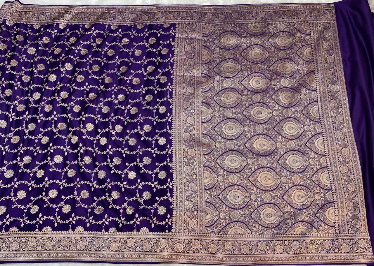 Premium Banarasi Handloom Mashru Silk Saree with Elegant Jaal Weaving