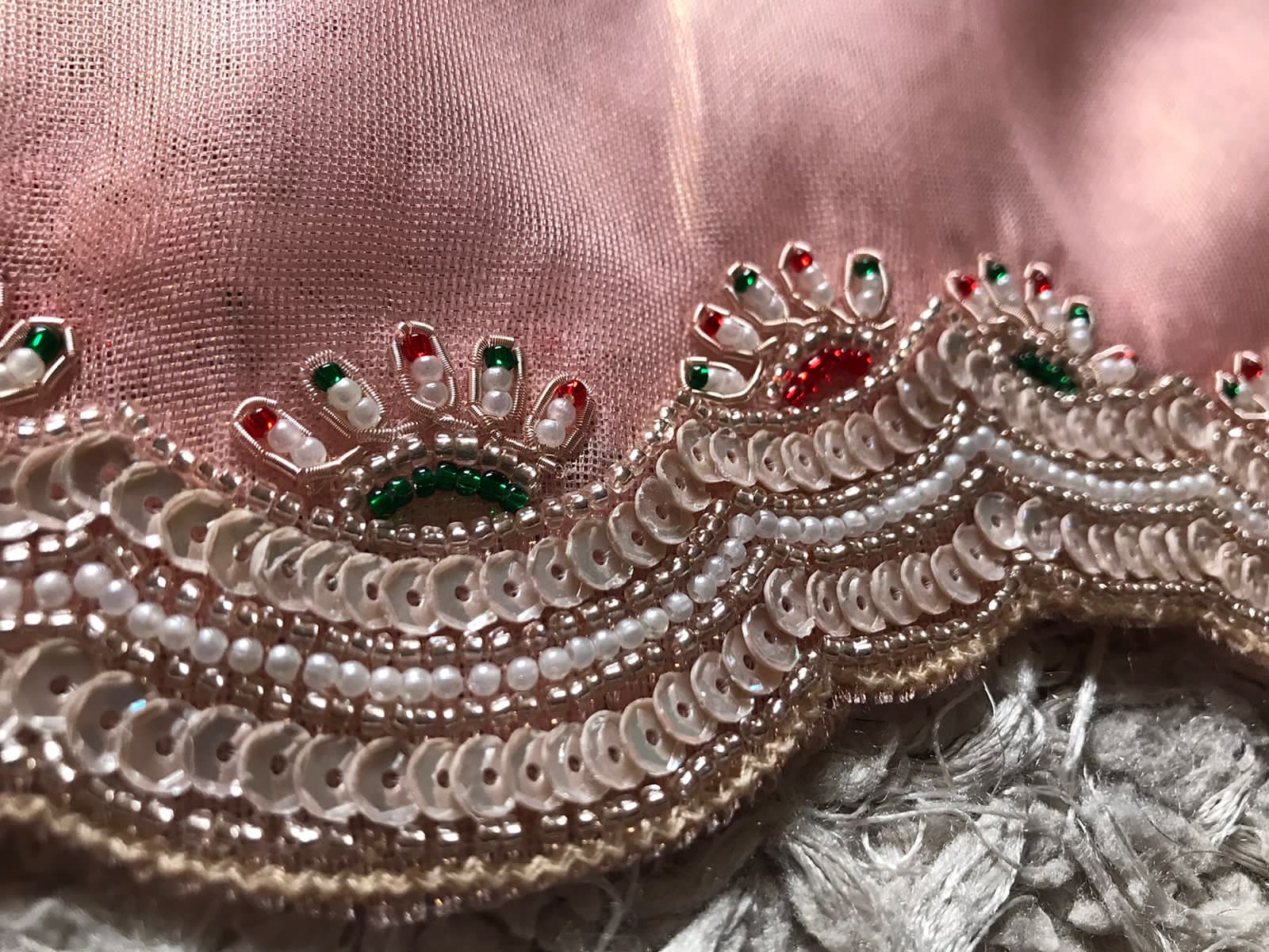 Premium Pure Shimmer Tissue Silk Saree with Intricate Zardozi & Butties Handwork