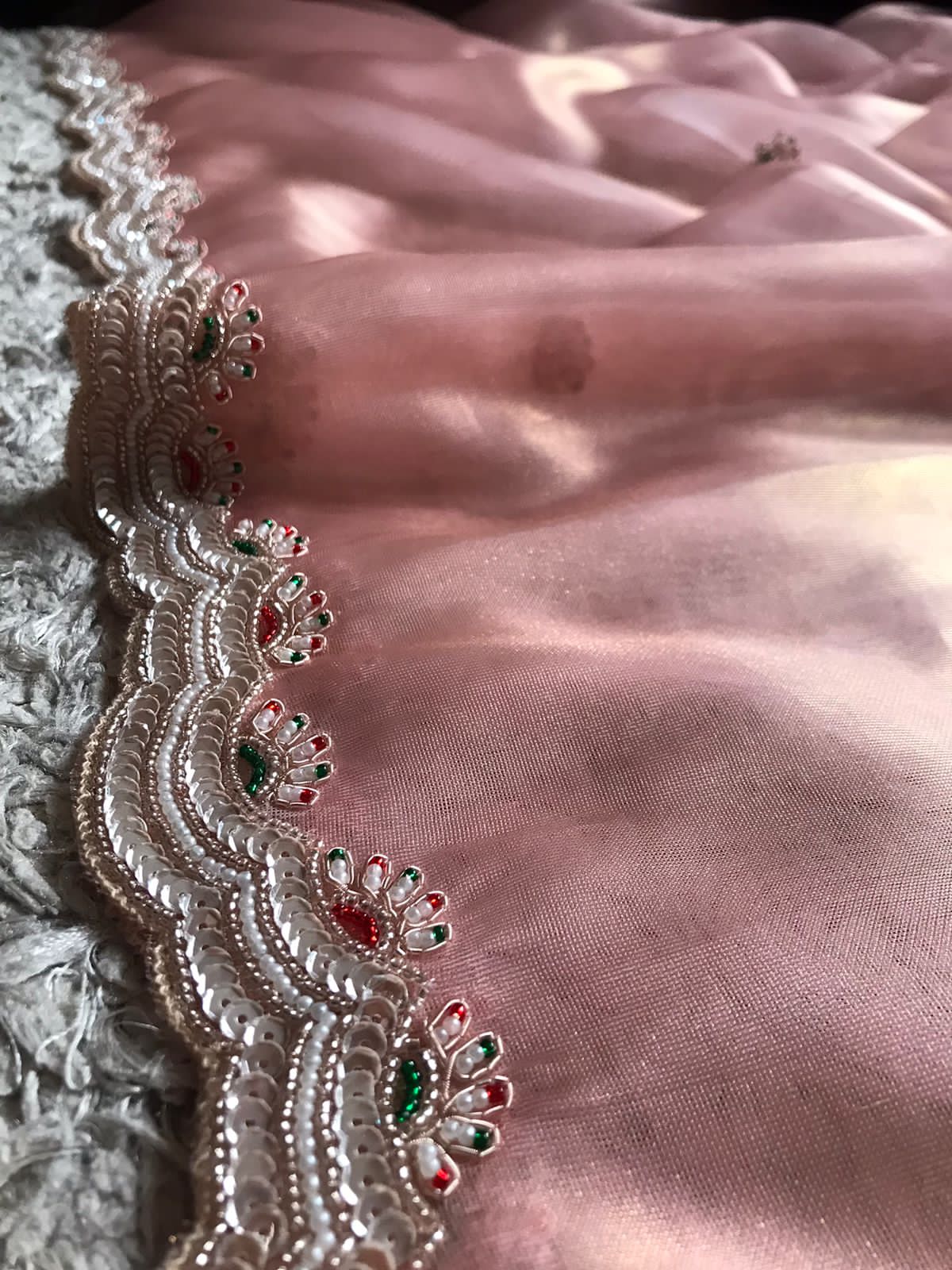 Premium Pure Shimmer Tissue Silk Saree with Intricate Zardozi & Butties Handwork