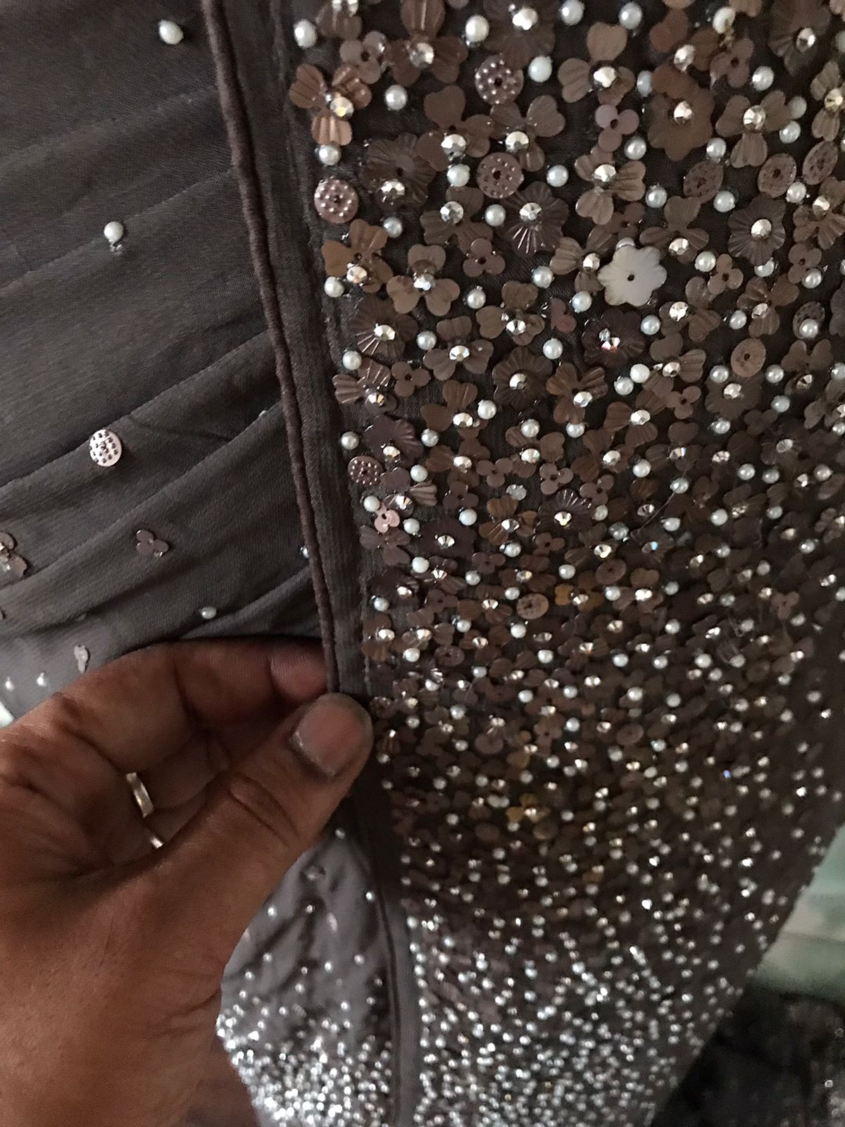 Premium Pure Chinnon Saree with Pearl Sequins & Running Handwork