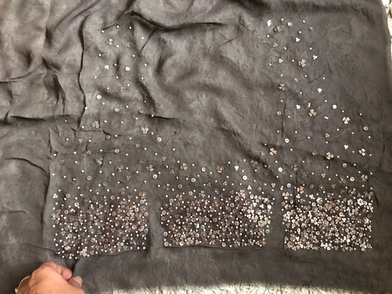 Premium Pure Chinnon Saree with Pearl Sequins & Running Handwork
