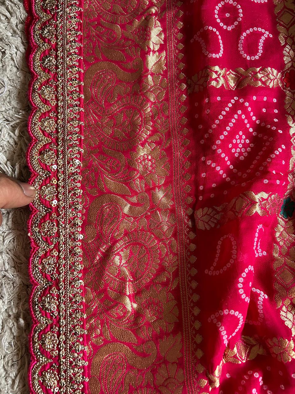 Rani Pink Premium Pure Banarasi Khaddi Georgette Silk Bandhani Saree