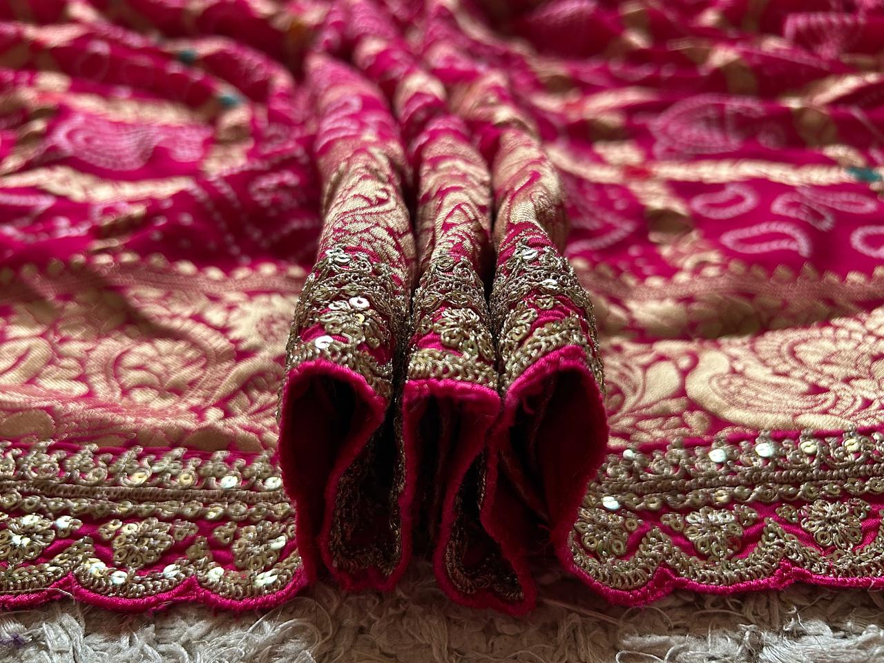 Rani Pink Premium Pure Banarasi Khaddi Georgette Silk Bandhani Saree