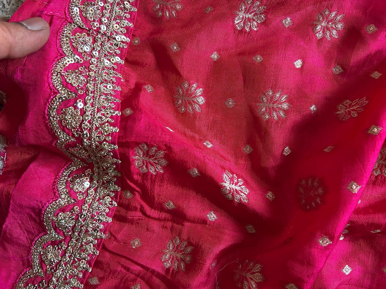 Rani Pink Premium Pure Banarasi Khaddi Georgette Silk Bandhani Saree