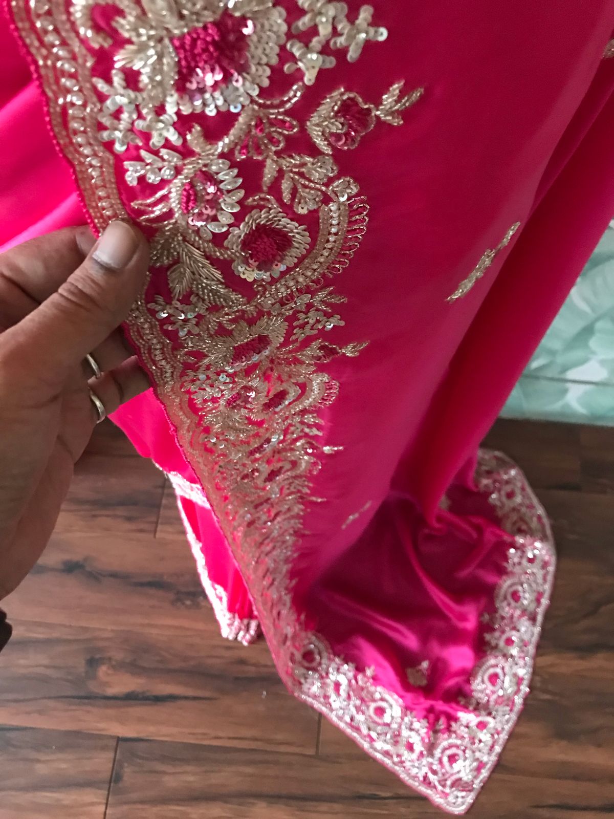 Rani Pink Premium Satin Organza Silk Saree with Zardozi Handwork