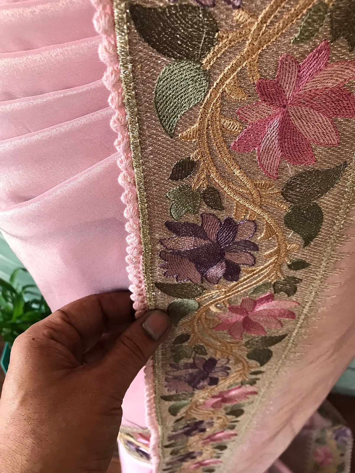 Premium Pure Banarasi Zari Tissue Silk Saree with Lotus Embroidery