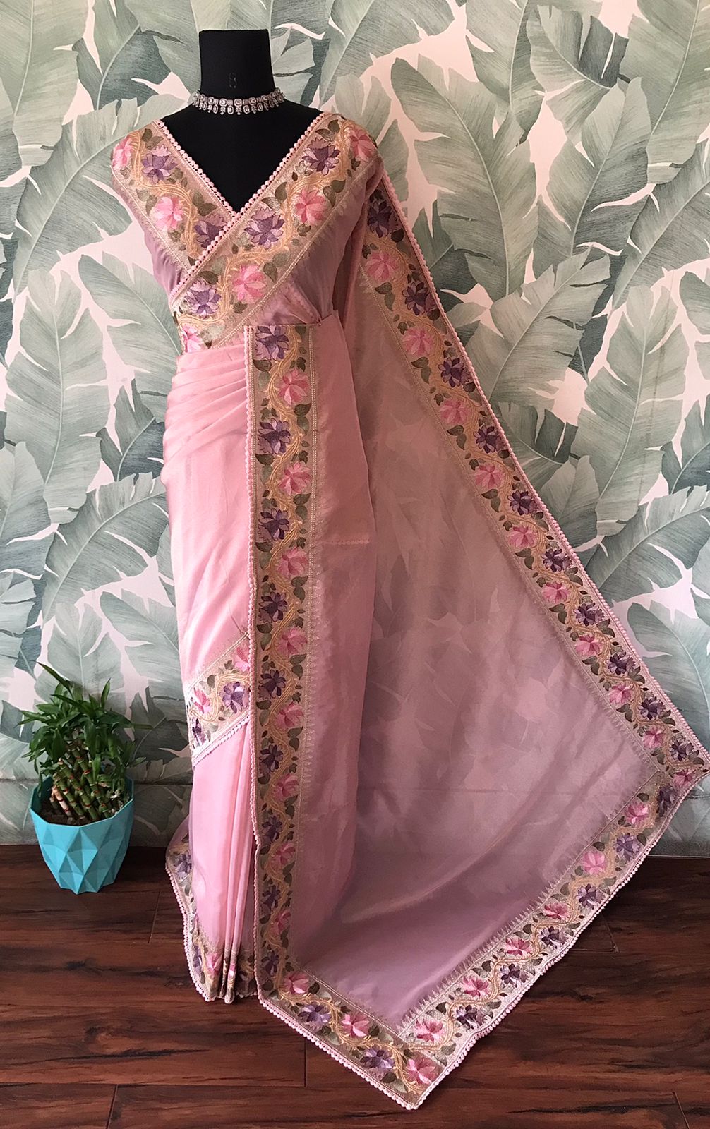 Premium Pure Banarasi Zari Tissue Silk Saree with Lotus Embroidery