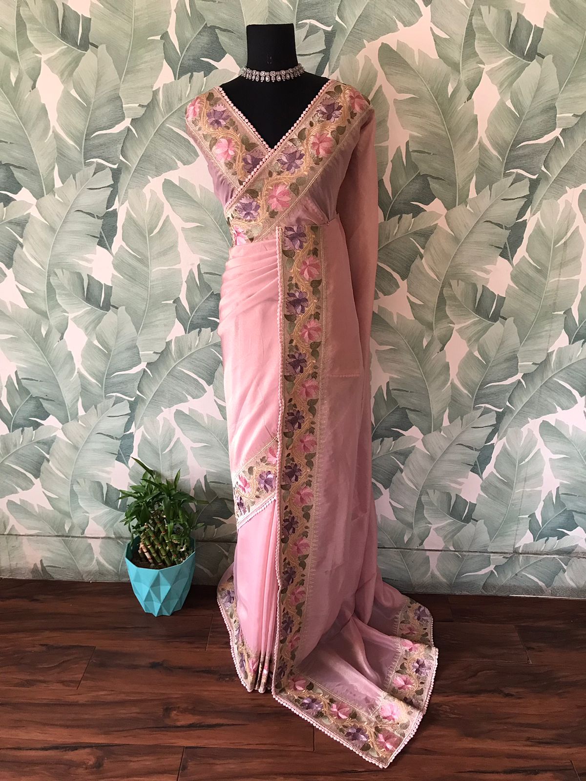 Premium Pure Banarasi Zari Tissue Silk Saree with Lotus Embroidery