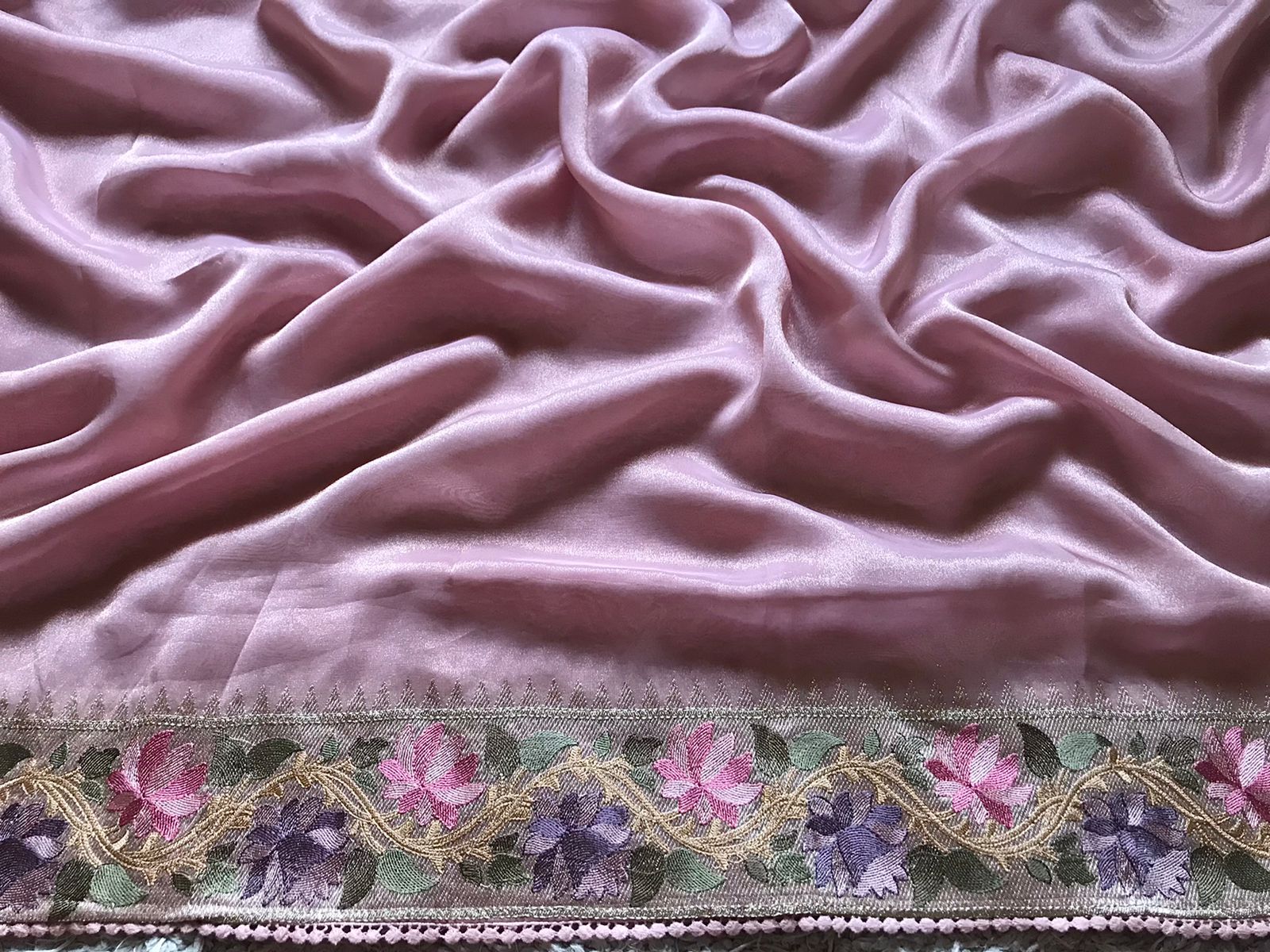 Premium Pure Banarasi Zari Tissue Silk Saree with Lotus Embroidery