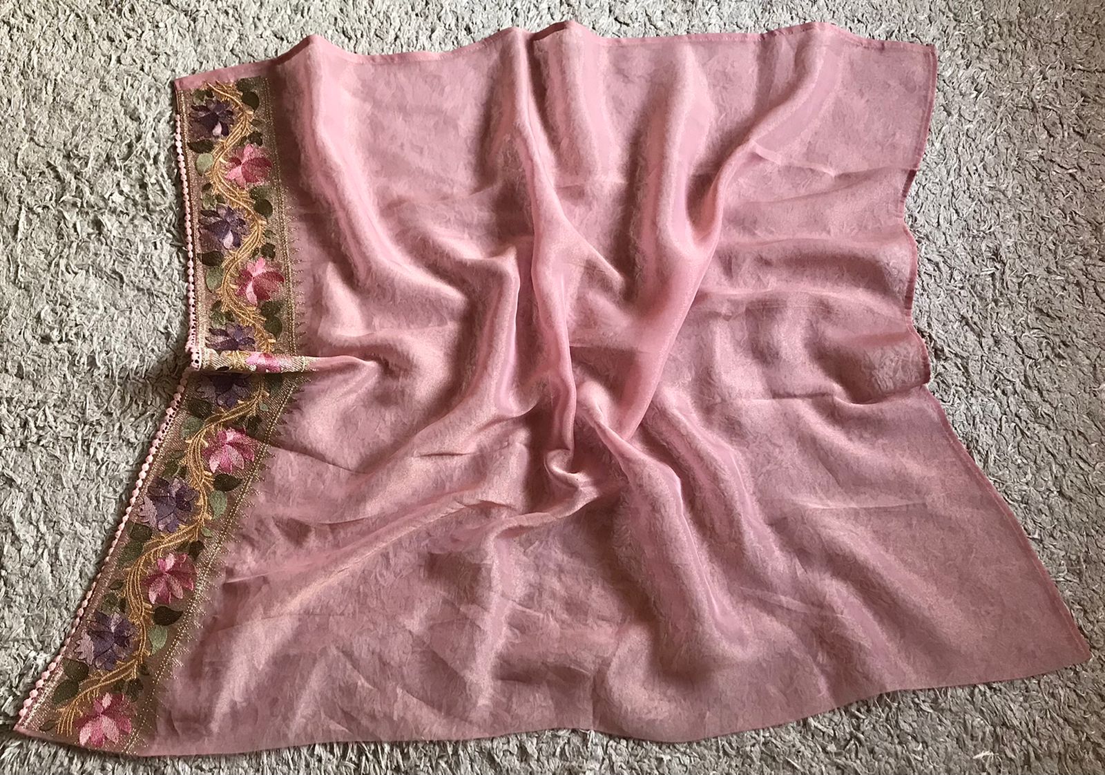 Premium Pure Banarasi Zari Tissue Silk Saree with Lotus Embroidery