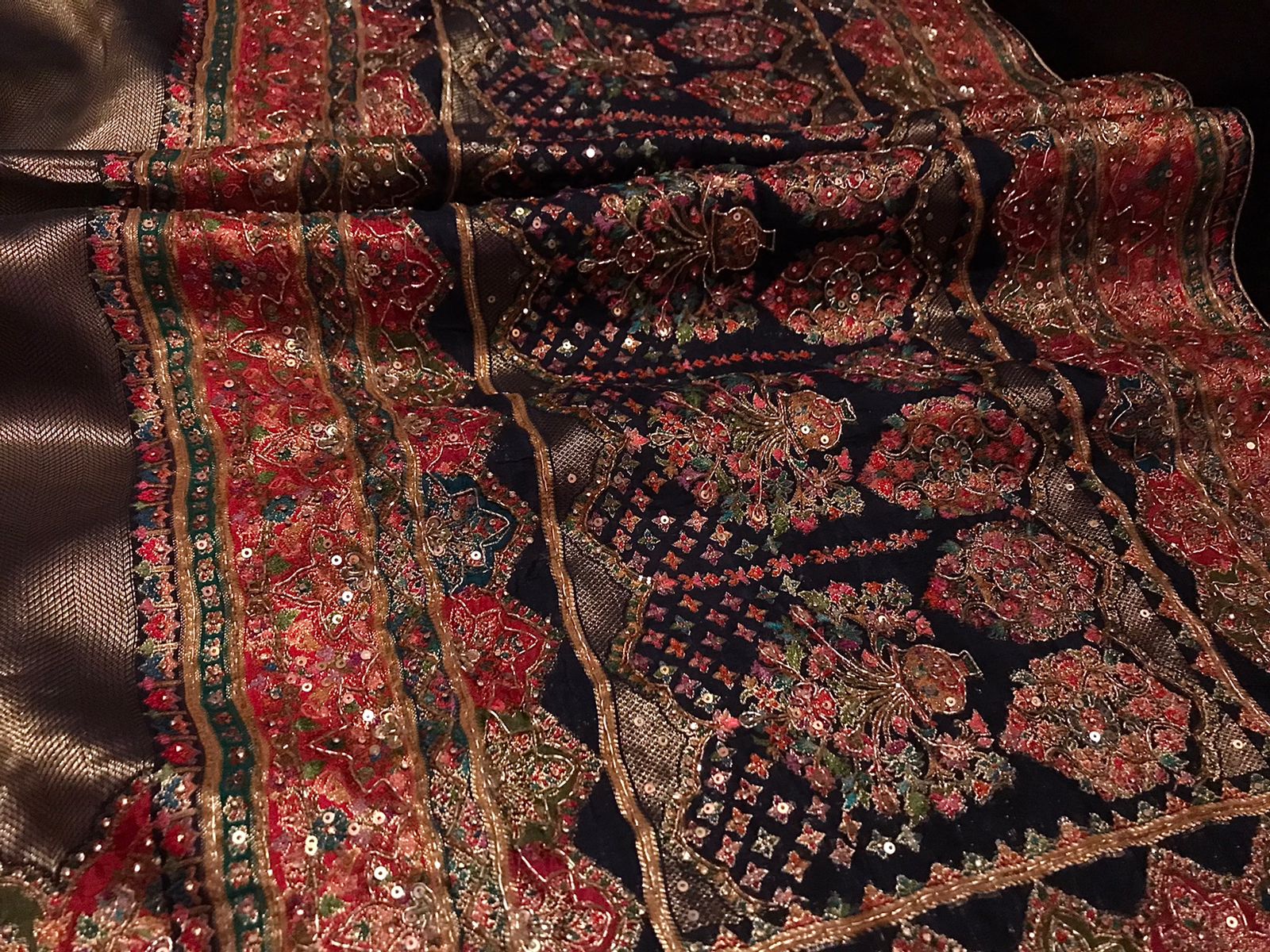Heritage Kashmiri Pure Kani Silk Saree with Zardozi Handwork