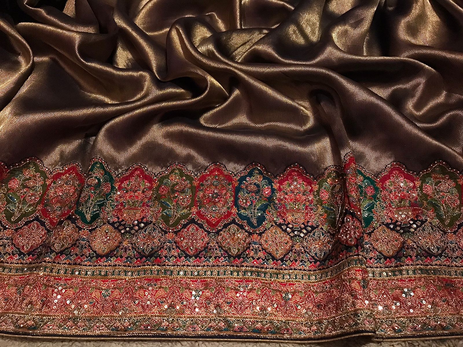 Heritage Kashmiri Pure Kani Silk Saree with Zardozi Handwork