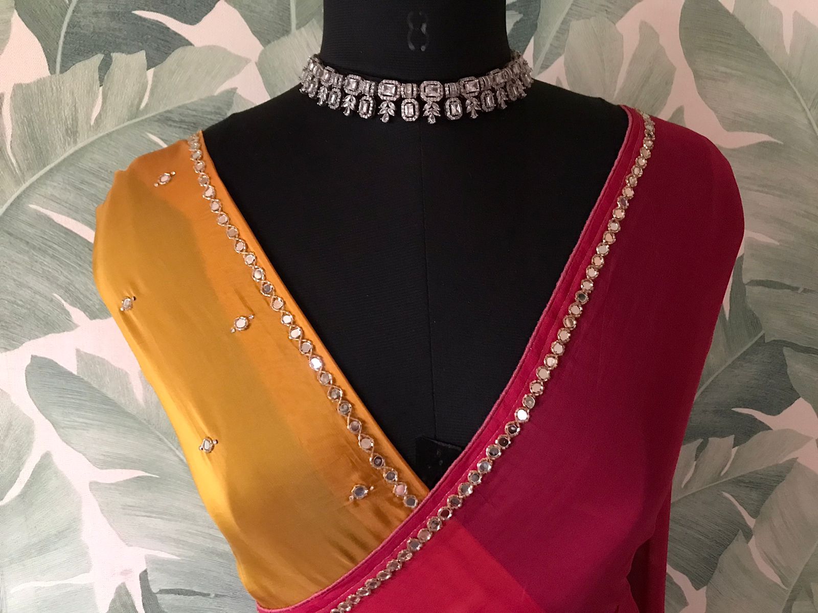 Premium Pure Russian Silk Saree with Original Mirror Handwork