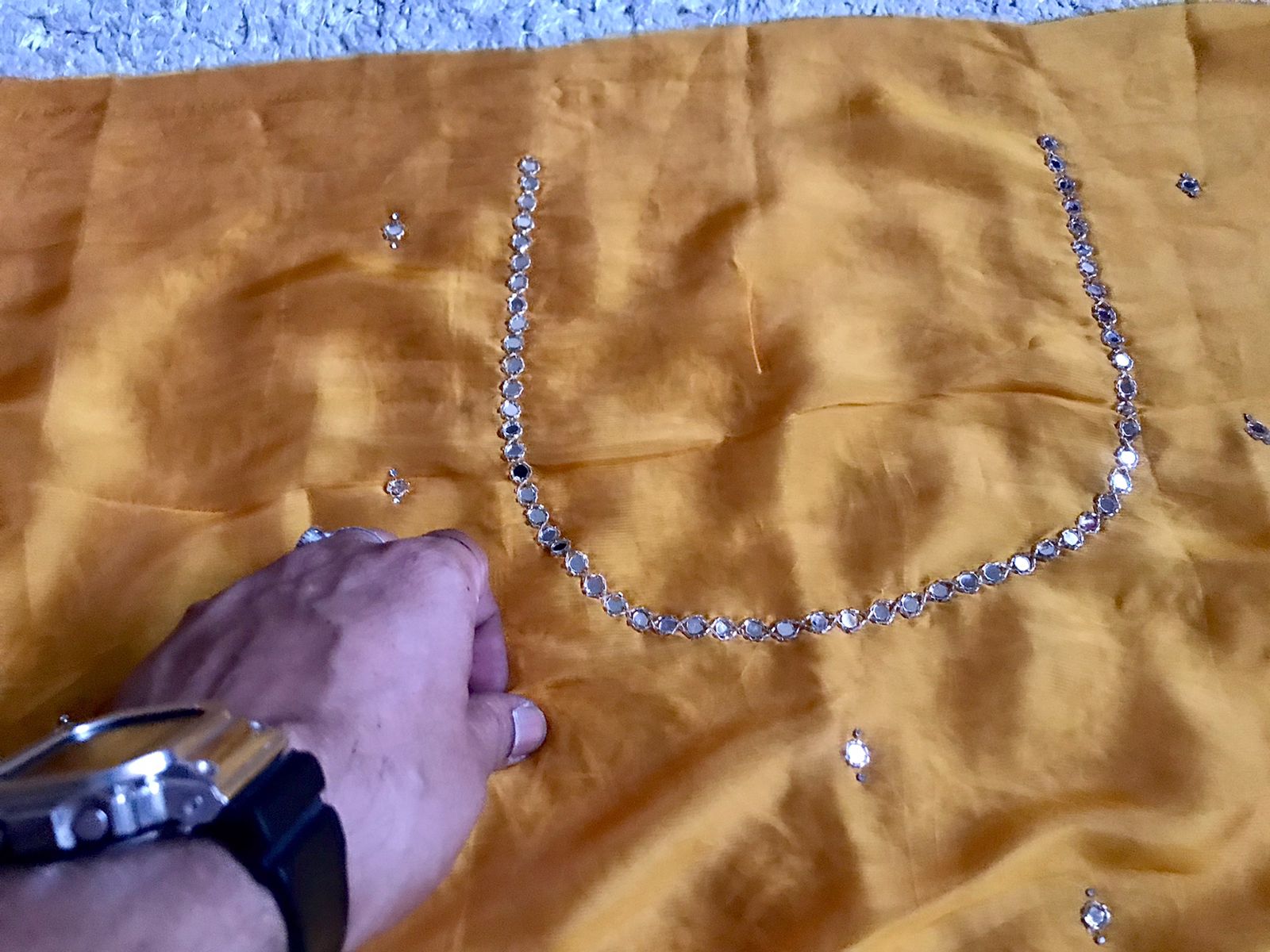 Premium Pure Russian Silk Saree with Original Mirror Handwork