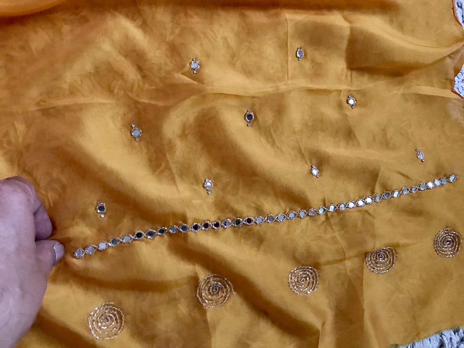 Premium Pure Russian Silk Saree with Original Mirror Handwork