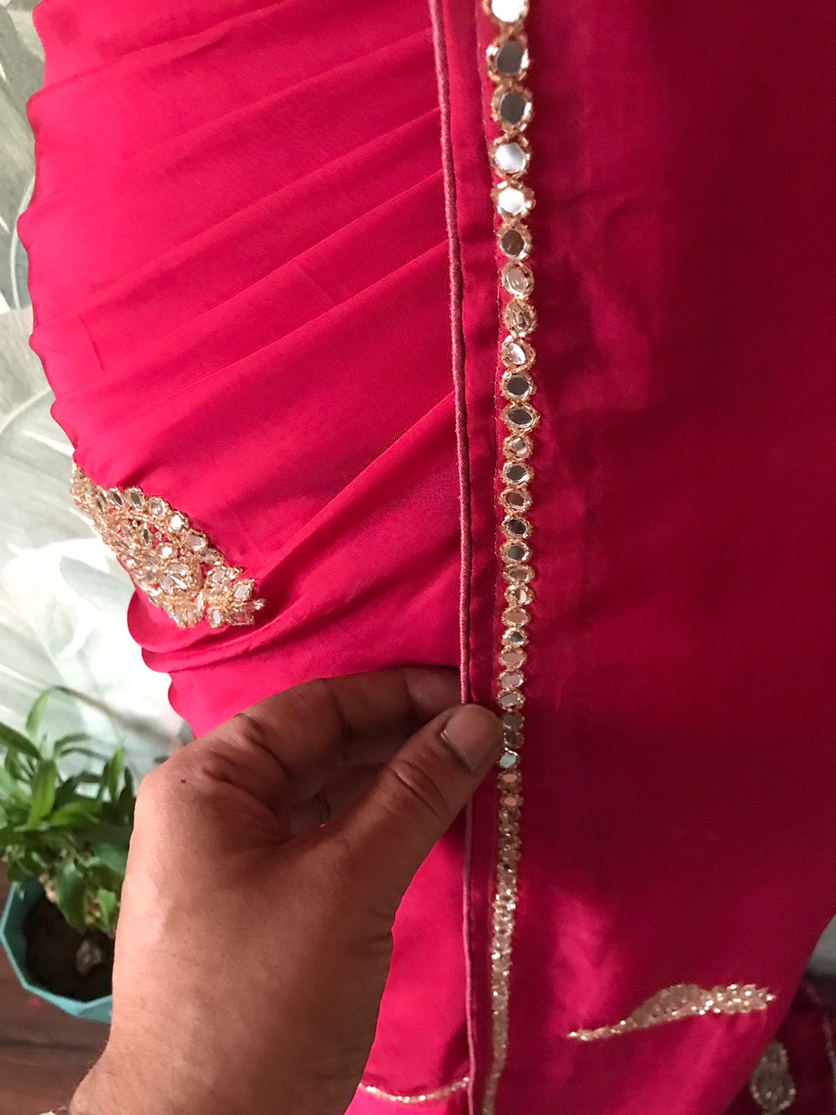 Premium Pure Russian Silk Saree with Original Mirror Handwork