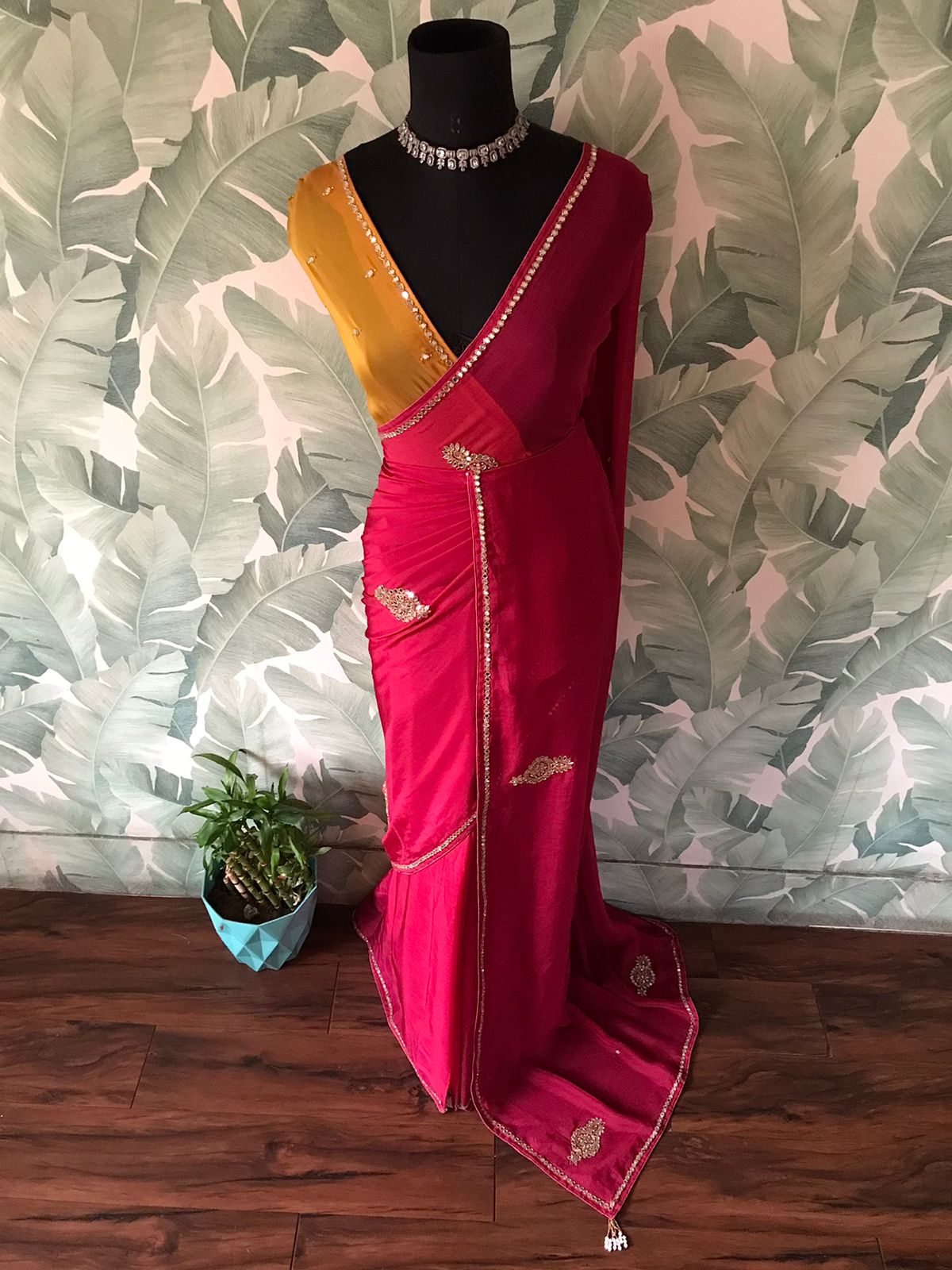 Premium Pure Russian Silk Saree with Original Mirror Handwork