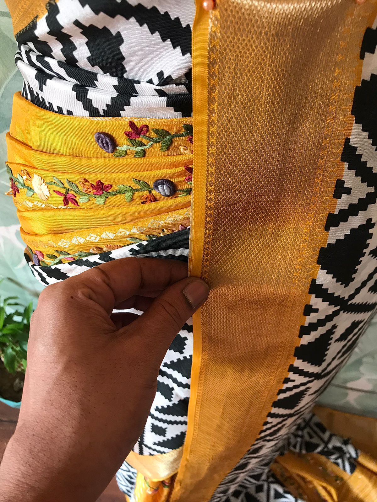 Premium Khaddi Muga Crepe Silk Saree in Black & White with Quirky Yellow Accents