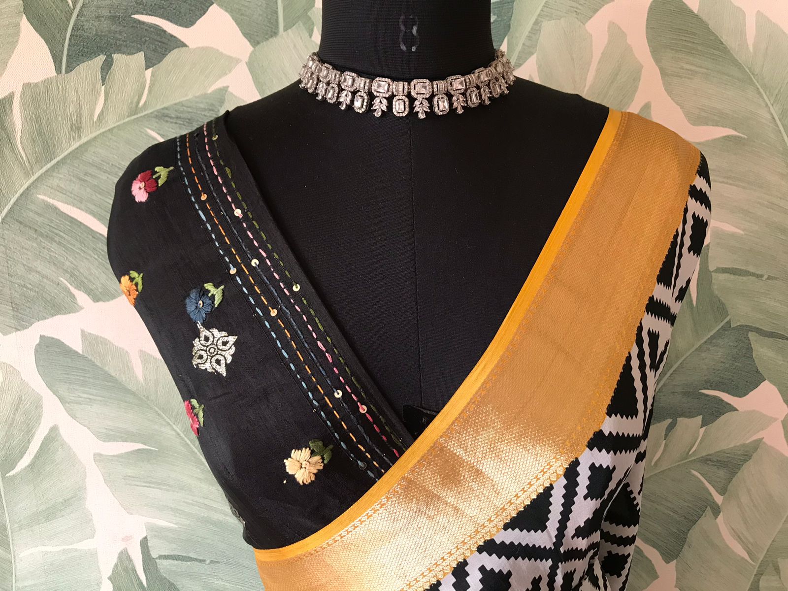 Premium Khaddi Muga Crepe Silk Saree in Black & White with Quirky Yellow Accents